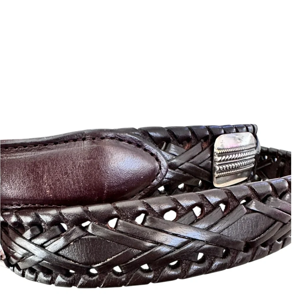 VTG Brighton Men's Brown woven Leather Belt with Silver Buckle 42 B065000